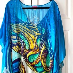 Ranee’s Silk Embellished Caftan MuMu Maxi Dress Swimsuit Coverup M/L
